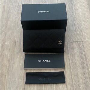 CHANEL Black Quilted Sunglasses Case w/ Logo and Box and Dust Cloth